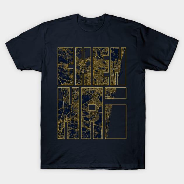 Chennai, India City Map Typography - Gold Art Deco T-Shirt by deMAP Studio